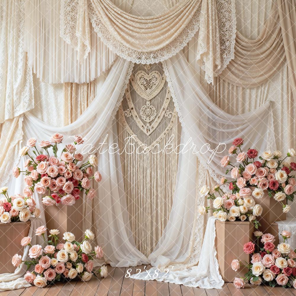 Kate Wedding Lace Drapes Pink Roses Backdrop Designed by Mini MakeBelieve - Image 5