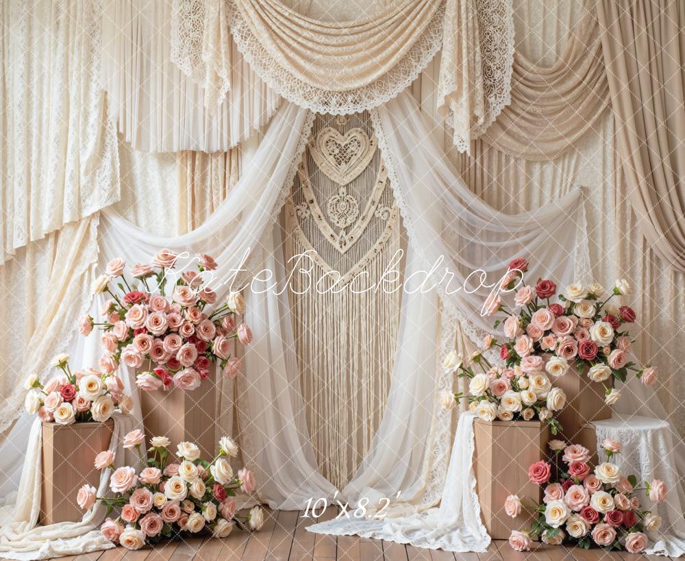Kate Wedding Lace Drapes Pink Roses Backdrop Designed by Mini MakeBelieve - Image 6