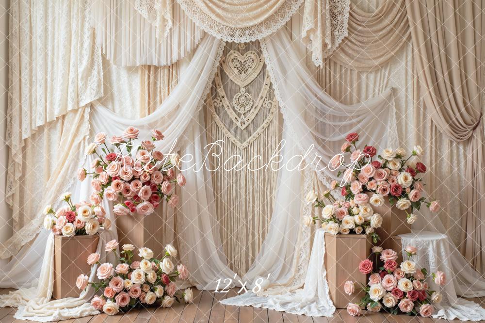 Kate Wedding Lace Drapes Pink Roses Backdrop Designed by Mini MakeBelieve - Image 8
