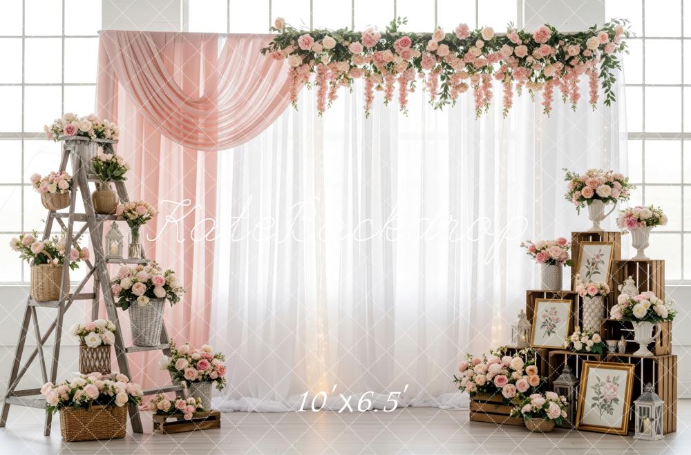 Kate Wedding Pink Floral Ladder Crates Backdrop Designed by Patty Robert - Image 4