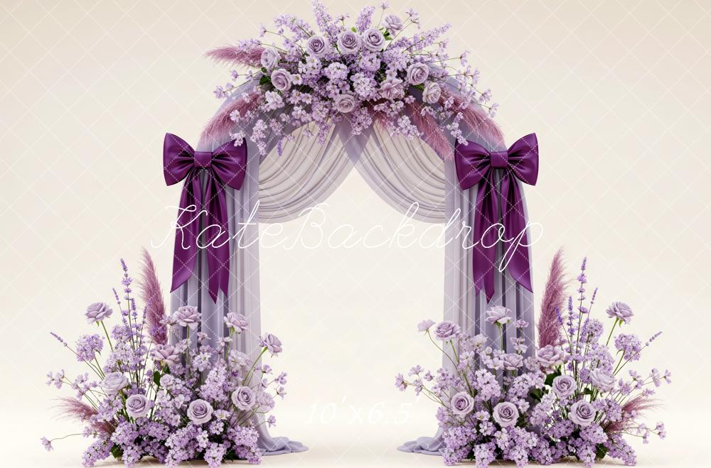 Kate Wedding Purple Roses Bows Fleece Backdrop Designed by Patty Robert - Image 2