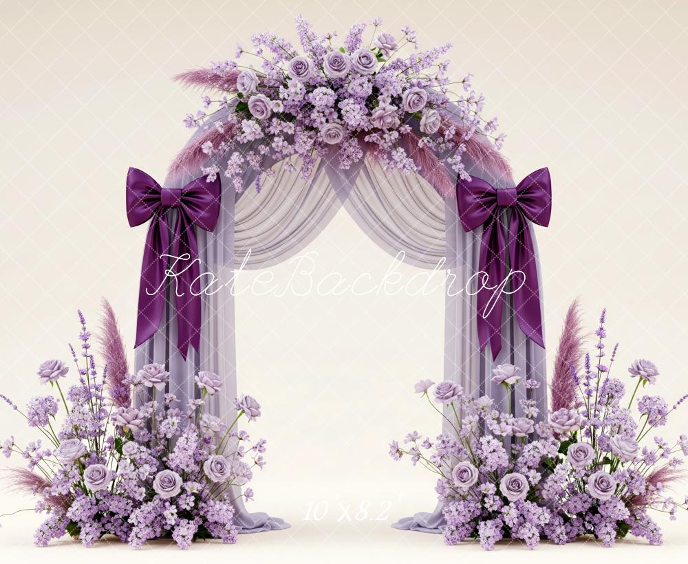 Kate Wedding Purple Roses Bows Fleece Backdrop Designed by Patty Robert - Image 3