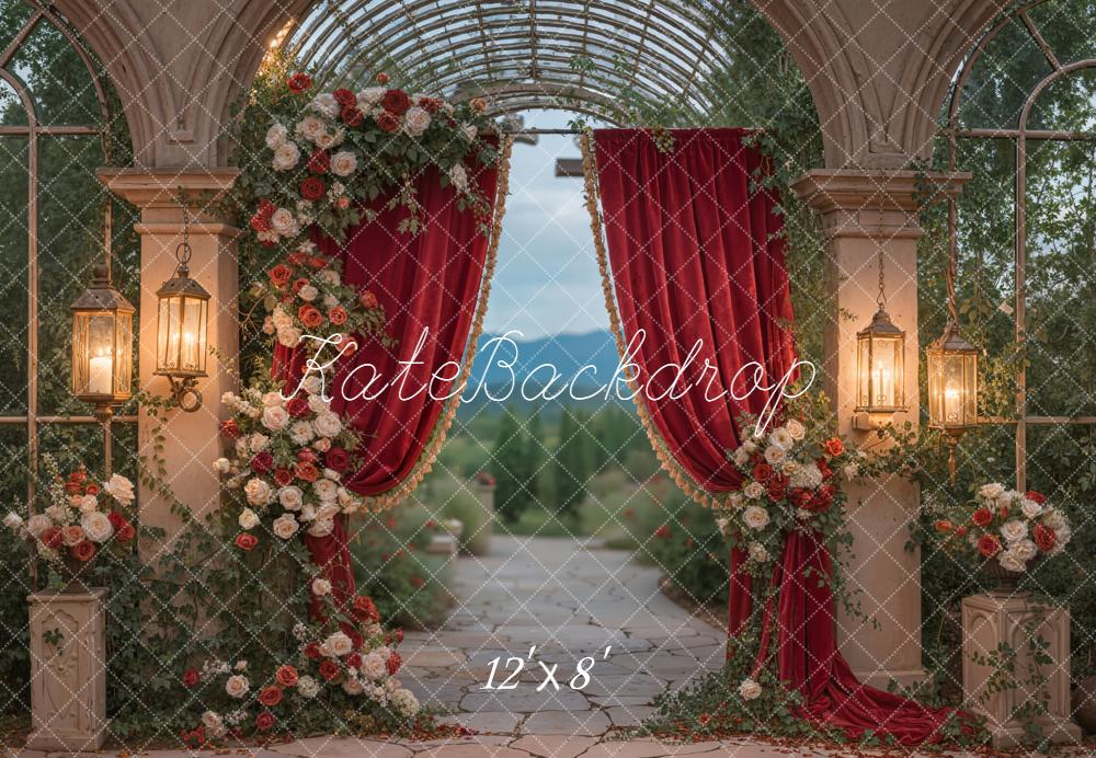 Kate Wedding Red Curtain Floral Archway Fleece Backdrop Designed by Emstselch - Image 4
