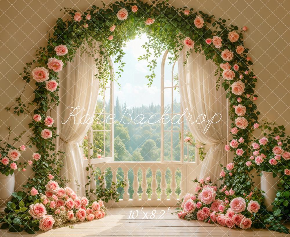 Kate Wedding Rose Floral Arch Window Backdrop Designed by Emetselch - Image 5