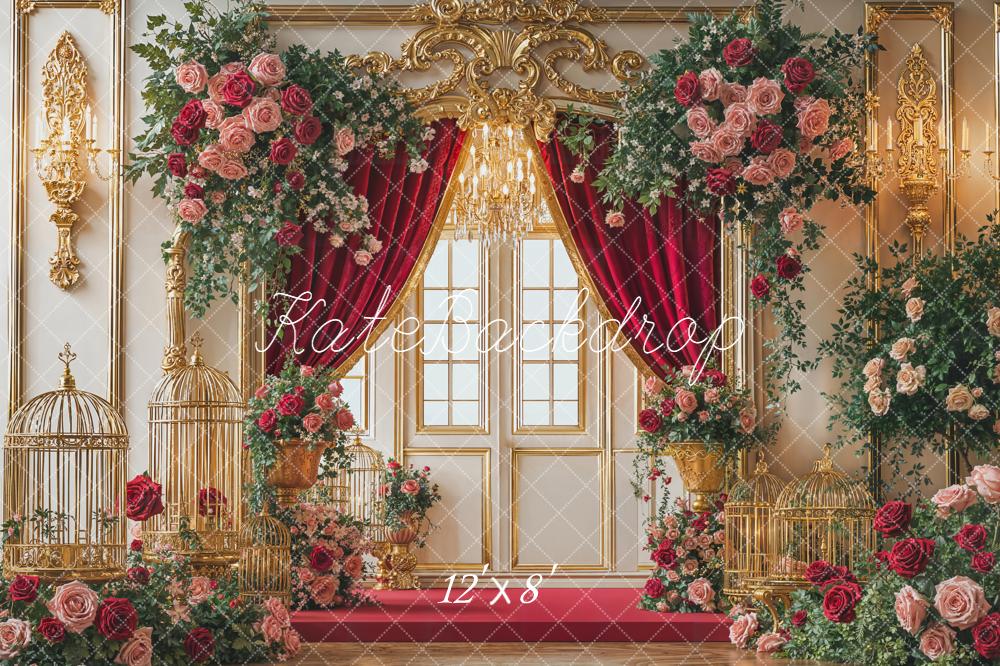 Kate Wedding Rose Gold Birdcages Red Curtain Backdrop Designed by Emetselch - Image 8