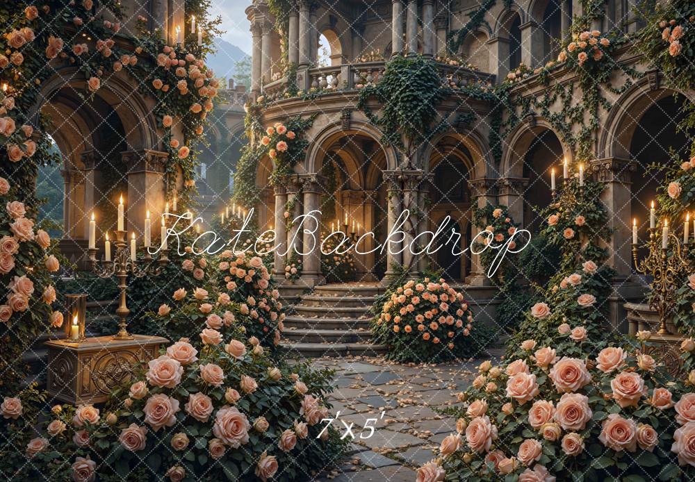 Kate Wedding Roses Candlelight Staircase Arches Backdrop Designed by Mini MakeBelieve