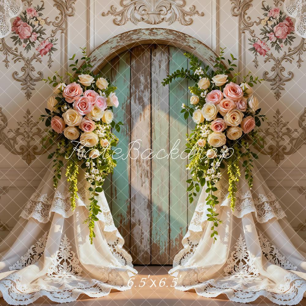 Kate Wedding Roses Rustic Door Lace Curtains Backdrop Designed by Mini MakeBelieve - Image 2