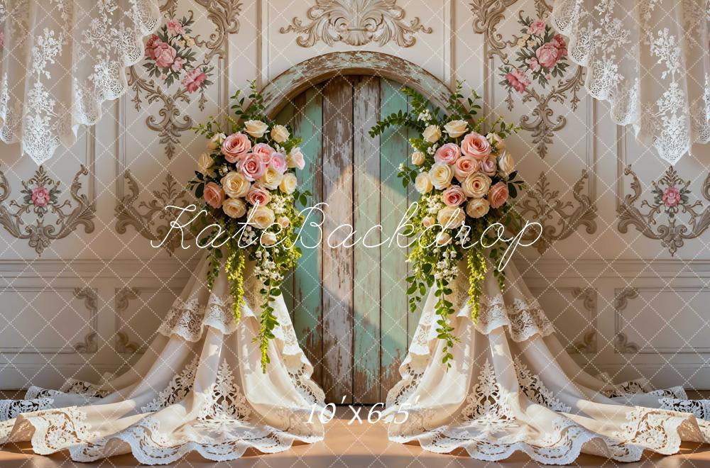 Kate Wedding Roses Rustic Door Lace Curtains Backdrop Designed by Mini MakeBelieve - Image 4