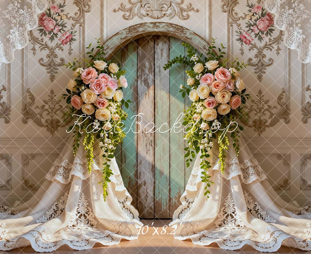 Kate Wedding Roses Rustic Door Lace Curtains Backdrop Designed by Mini MakeBelieve - Image 6