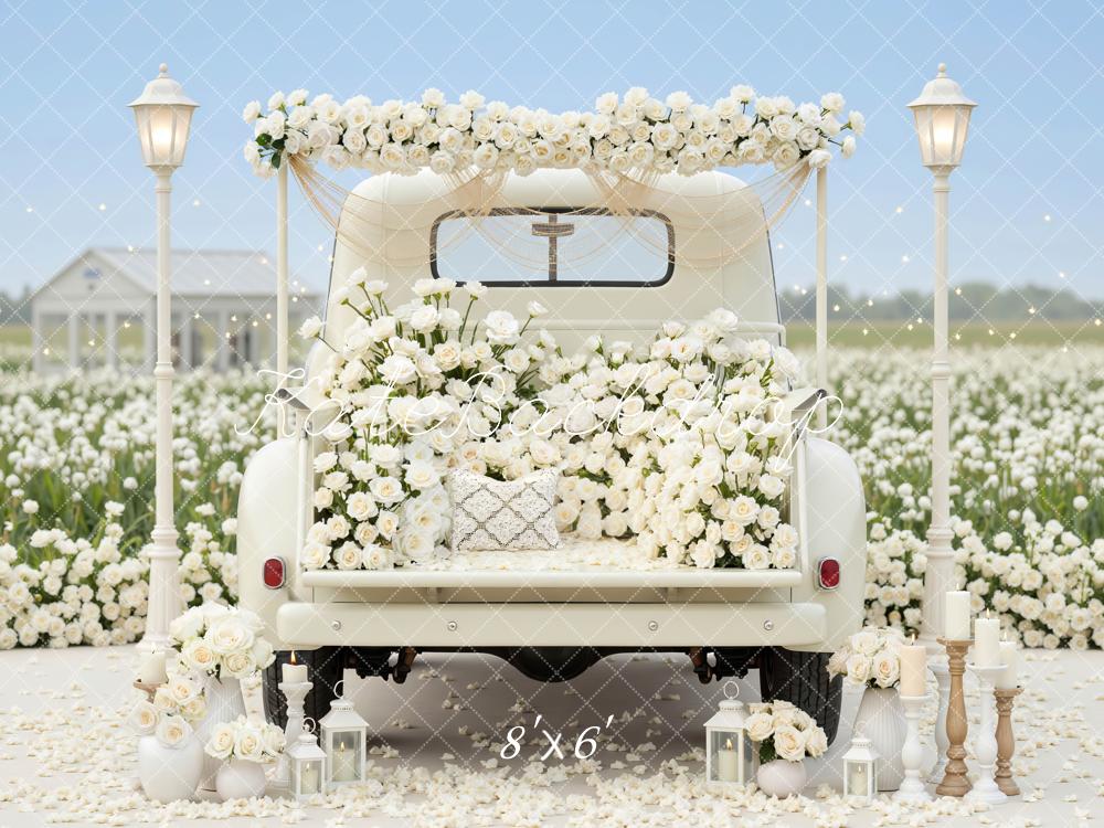 Kate Wedding Truck White Roses Field Backdrop Designed by Mini MakeBelieve - Image 3