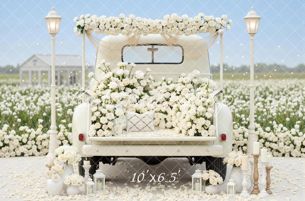 Kate Wedding Truck White Roses Field Backdrop Designed by Mini MakeBelieve - Image 4