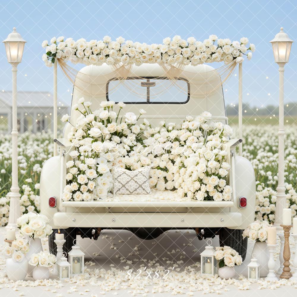 Kate Wedding Truck White Roses Field Backdrop Designed by Mini MakeBelieve - Image 5