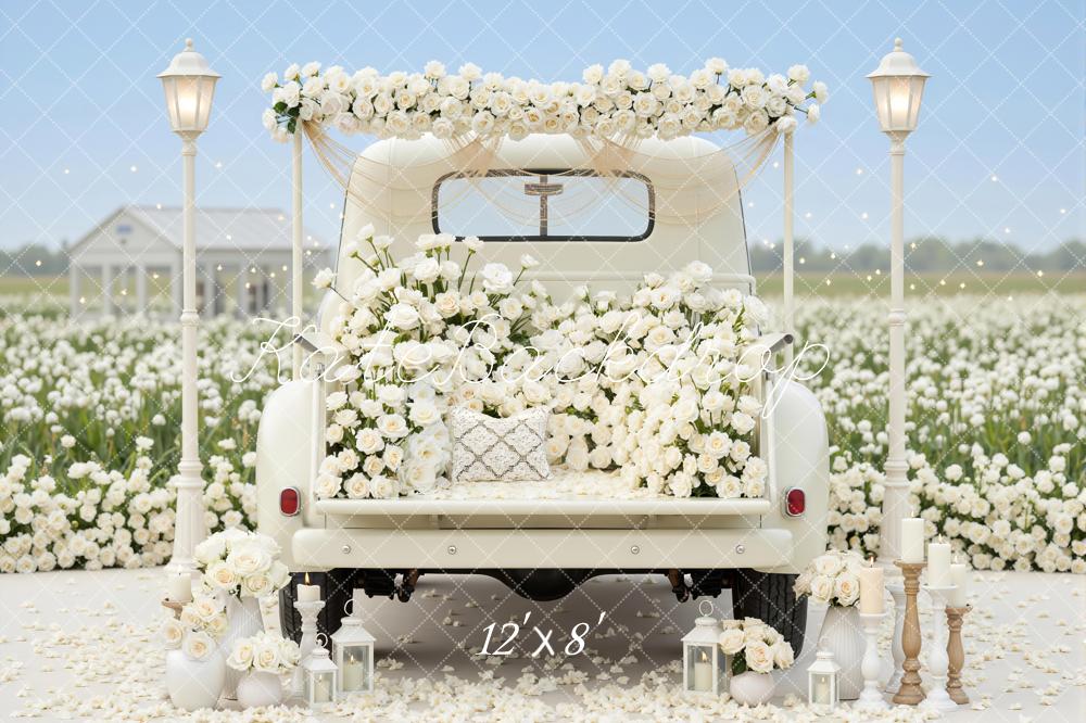 Kate Wedding Truck White Roses Field Backdrop Designed by Mini MakeBelieve - Image 8