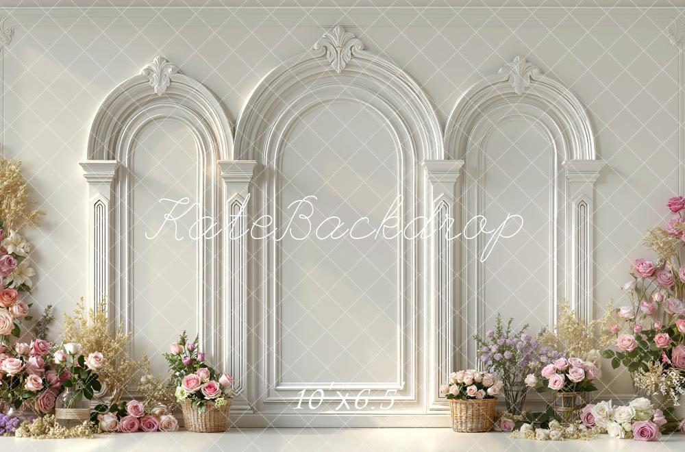 Kate Wedding White Arch Floral Backdrop Designed by Mini MakeBelieve - Image 4