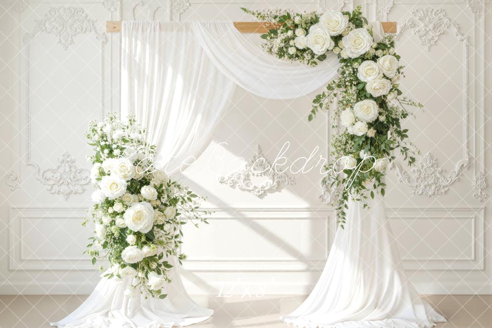 Kate Wedding White Drapes Arch Fleece Backdrop Designed by Emetselch - Image 4