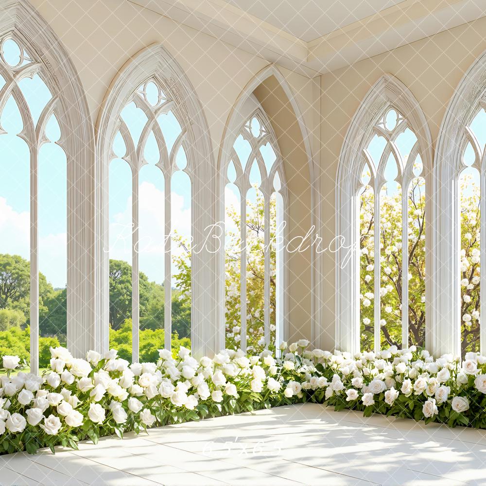 Kate Wedding White Roses Arched Windows Backdrop Designed by Mini MakeBelieve - Image 2