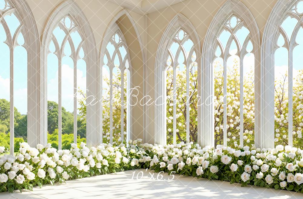 Kate Wedding White Roses Arched Windows Backdrop Designed by Mini MakeBelieve - Image 4