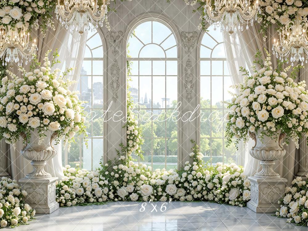 Kate Wedding White Roses Elegant Chandeliers Backdrop Designed by Mini MakeBelieve - Image 3