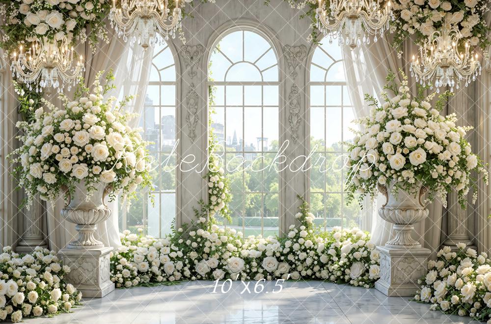 Kate Wedding White Roses Elegant Chandeliers Backdrop Designed by Mini MakeBelieve - Image 4