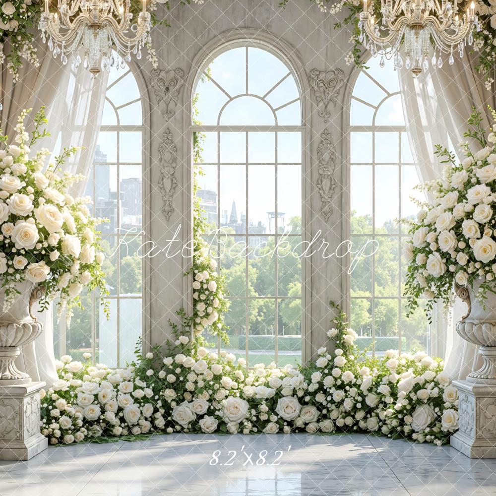 Kate Wedding White Roses Elegant Chandeliers Backdrop Designed by Mini MakeBelieve - Image 5