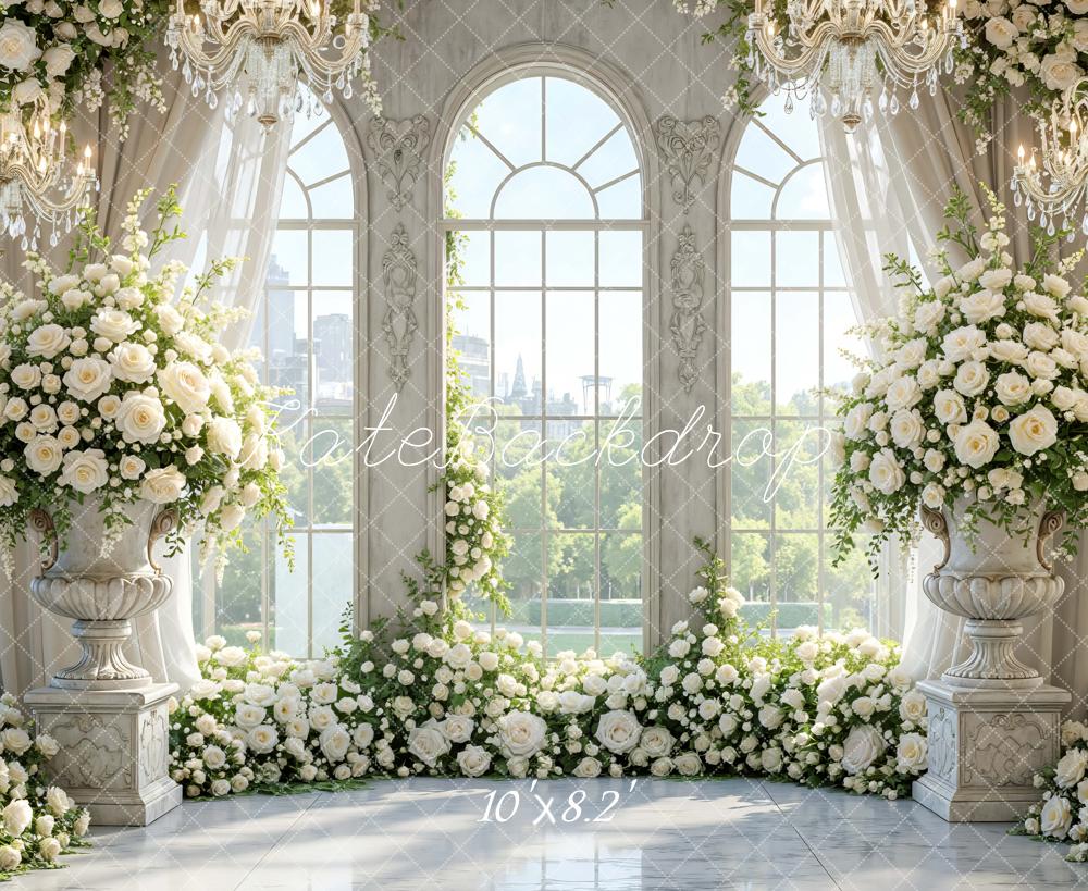 Kate Wedding White Roses Elegant Chandeliers Backdrop Designed by Mini MakeBelieve - Image 6