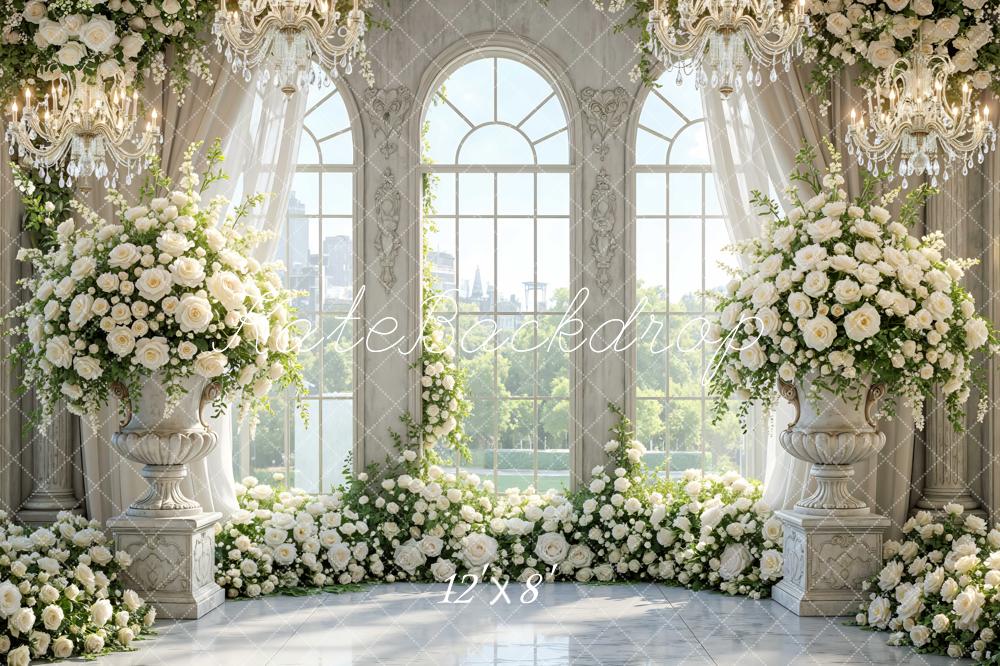 Kate Wedding White Roses Elegant Chandeliers Backdrop Designed by Mini MakeBelieve - Image 8