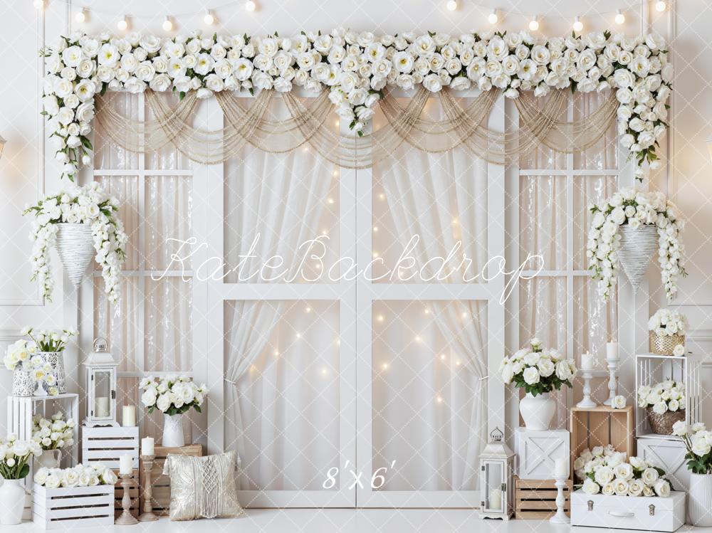 Kate Wedding White Roses Lanterns Elegant Backdrop Designed by Mini MakeBelieve - Image 3