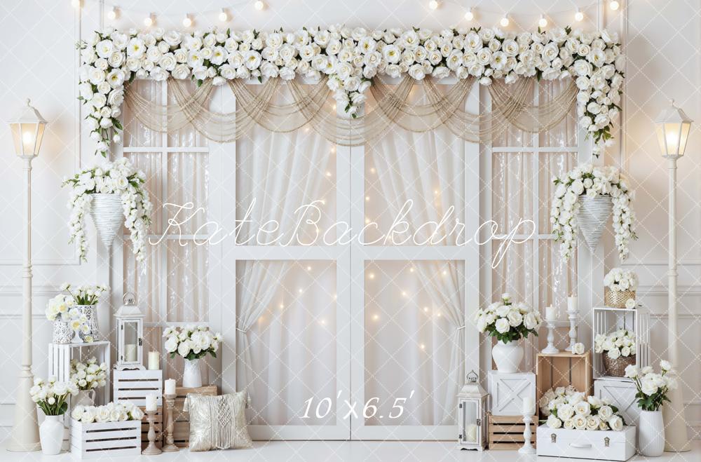 Kate Wedding White Roses Lanterns Elegant Backdrop Designed by Mini MakeBelieve - Image 4