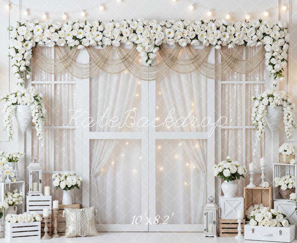 Kate Wedding White Roses Lanterns Elegant Backdrop Designed by Mini MakeBelieve - Image 6