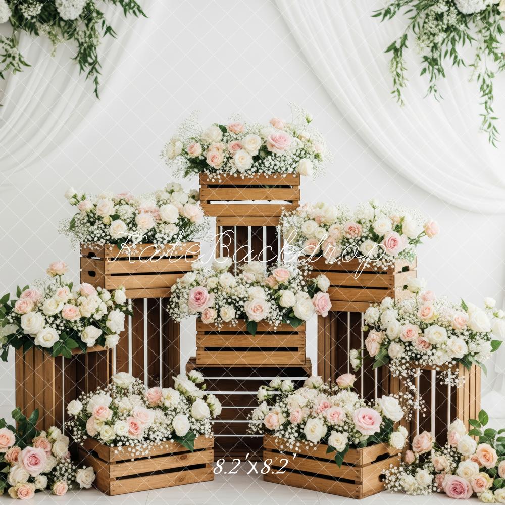 Kate Wedding Wooden Crates Floral White Drapes Backdrop Designed by Patty Robert - Image 5