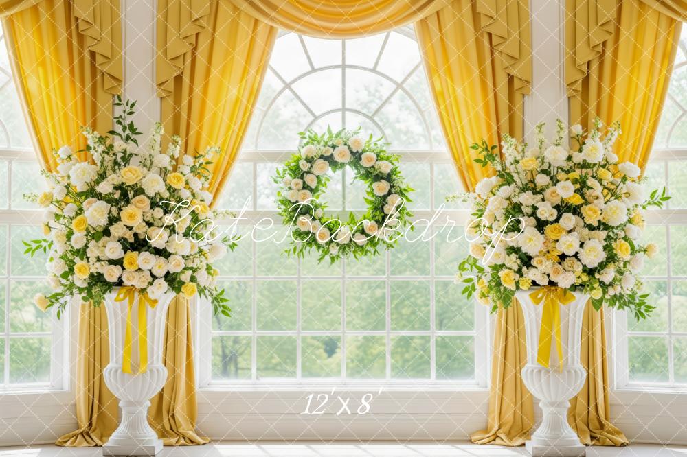 Kate Wedding Yellow Drapes Window Arch Fleece Backdrop Designed by Patty Robert - Image 4