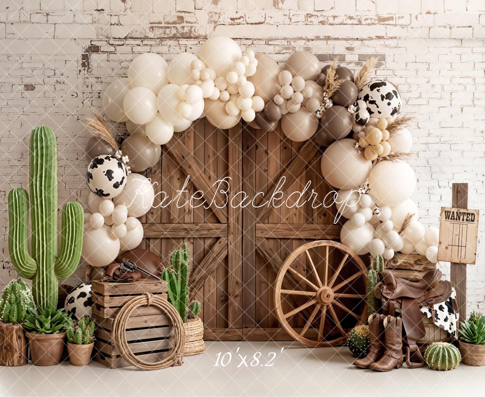 Kate Western Barn Balloons Cactus Wagon Wheel Fleece Backdrop Designed by Emetselch - Image 3