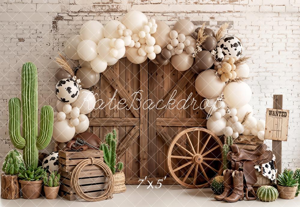 Kate Western Barn Cactus Balloons Cow Backdrop Designed by Emetselch - Image 2