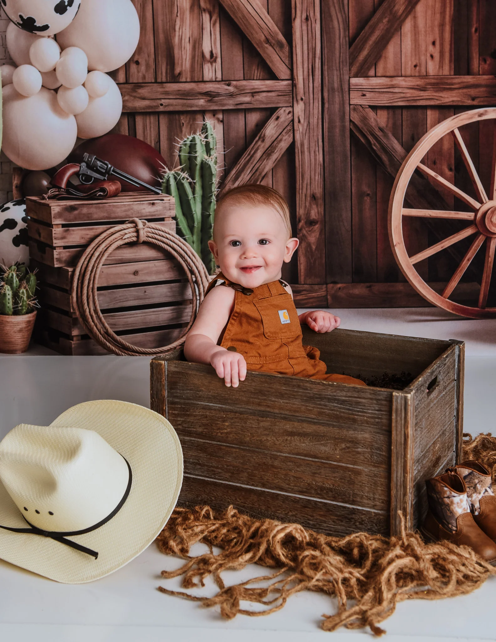 Kate Western Barn Cactus Balloons Cow Backdrop Designed by Emetselch - Image 3