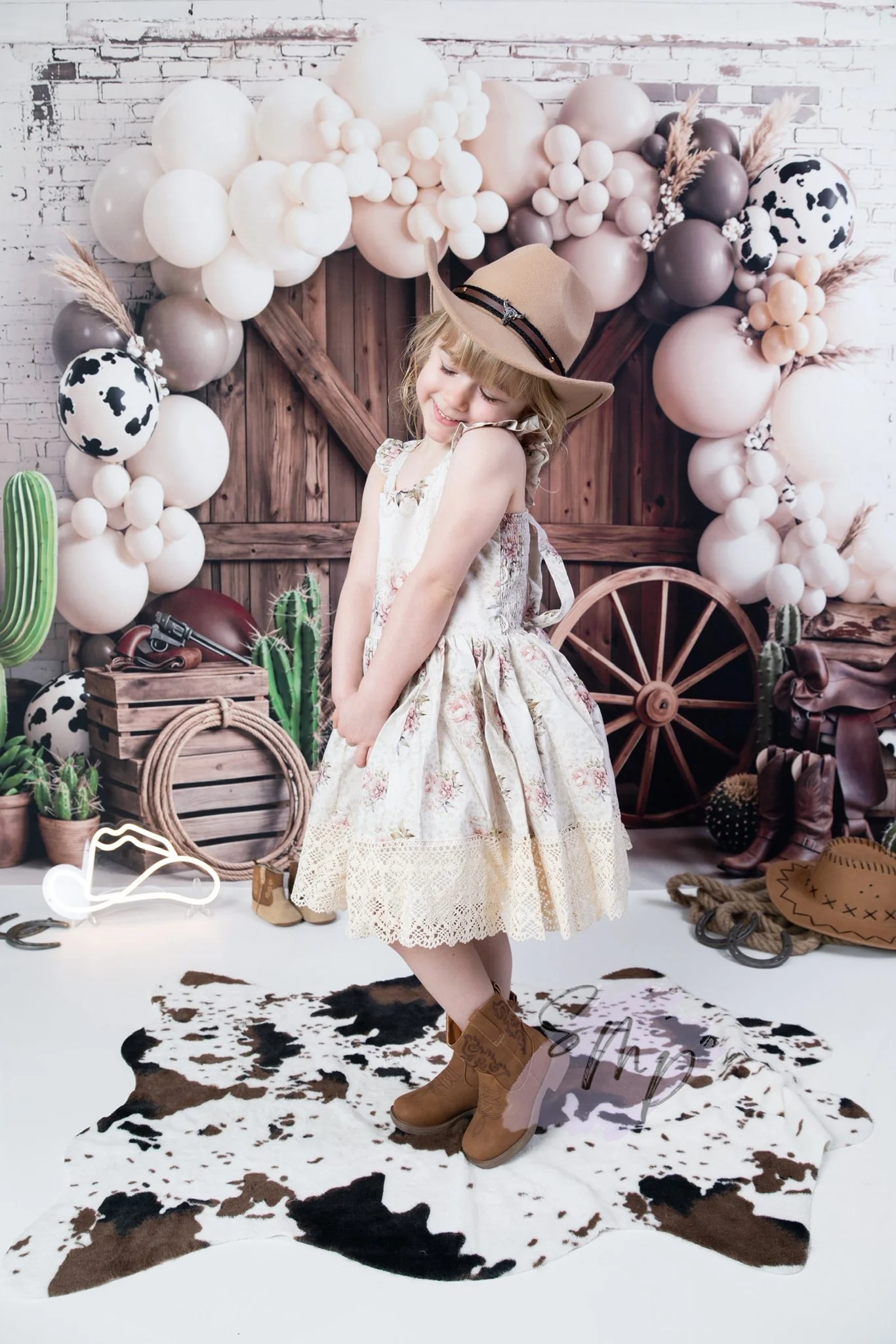 Kate Western Barn Cactus Balloons Cow Backdrop Designed by Emetselch - Image 4