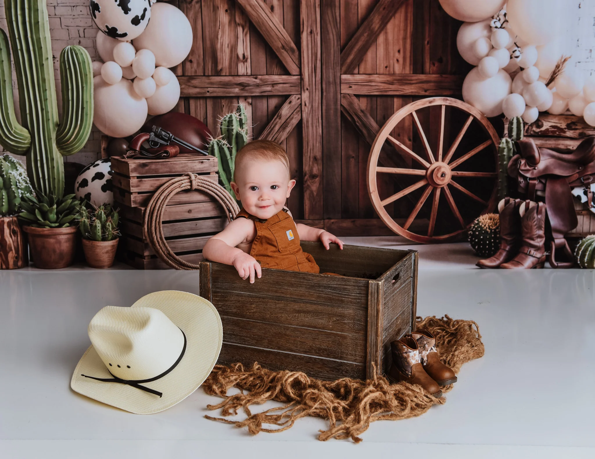 Kate Western Barn Cactus Balloons Cow Backdrop Designed by Emetselch - Image 6