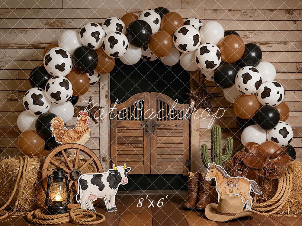 Kate Western Barn Door Cow Balloons Backdrop Designed by Emetselch - Image 10
