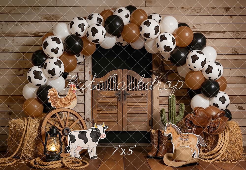 Kate Western Barn Door Cow Balloons Backdrop Designed by Emetselch - Image 2
