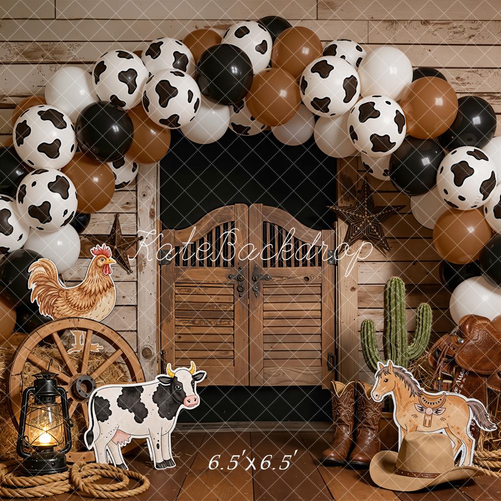 Kate Western Barn Door Cow Balloons Backdrop Designed by Emetselch - Image 6