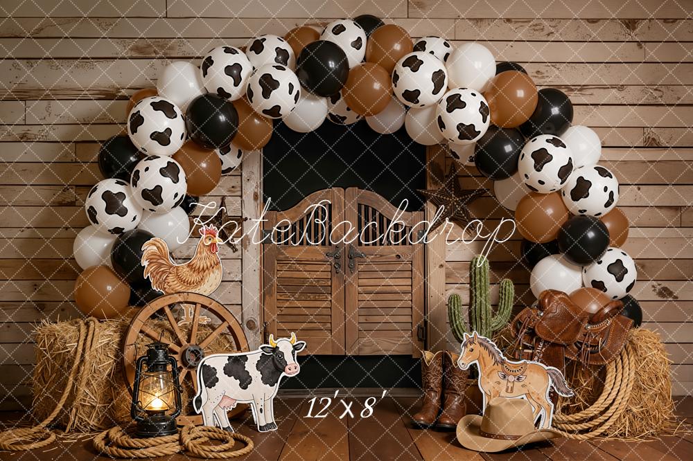 Kate Western Barn Door Cow Balloons Backdrop Designed by Emetselch - Image 7