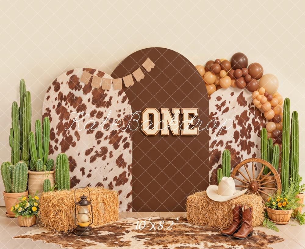 Kate Western Cow Print Balloons Cactus Hay Fleece Backdrop Designed by Emetselch - Image 3