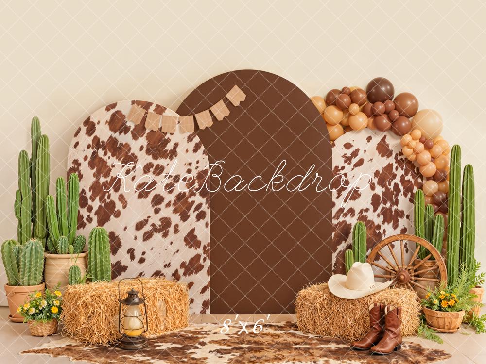 Kate Western Cow Cactus Hay Wagon Wheel Backdrop Designed by Emetselch - Image 3