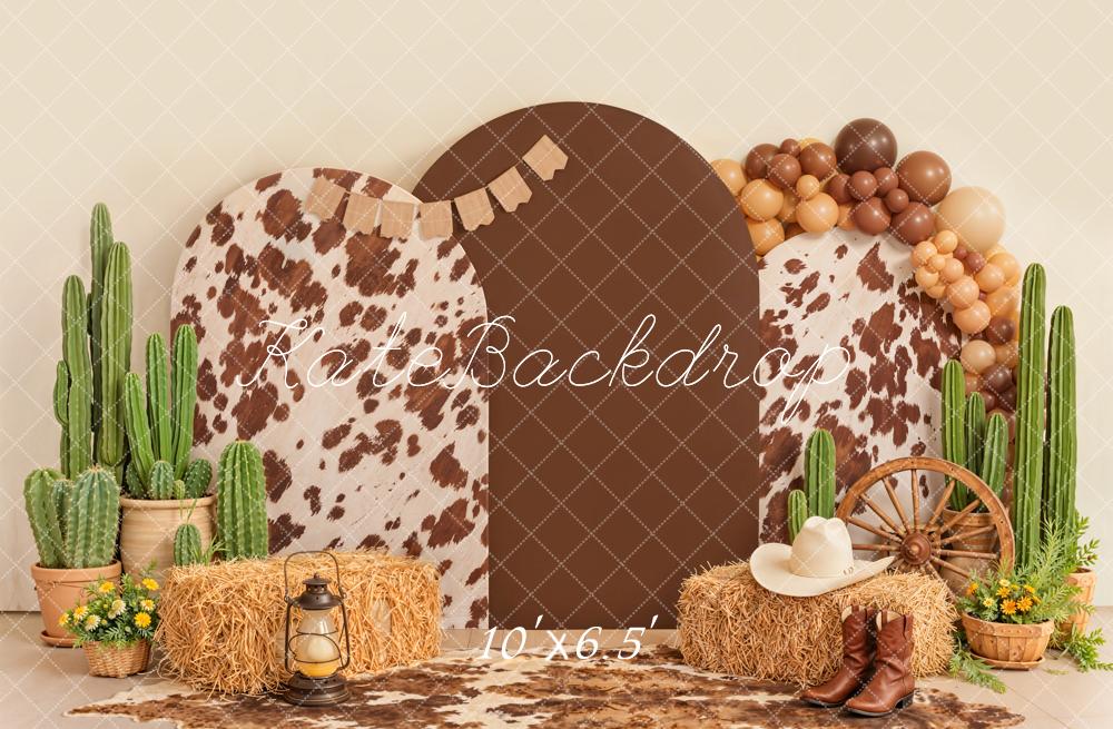 Kate Western Cow Cactus Hay Wagon Wheel Backdrop Designed by Emetselch - Image 4