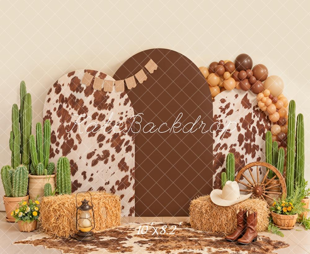 Kate Western Cow Cactus Hay Wagon Wheel Backdrop Designed by Emetselch - Image 6
