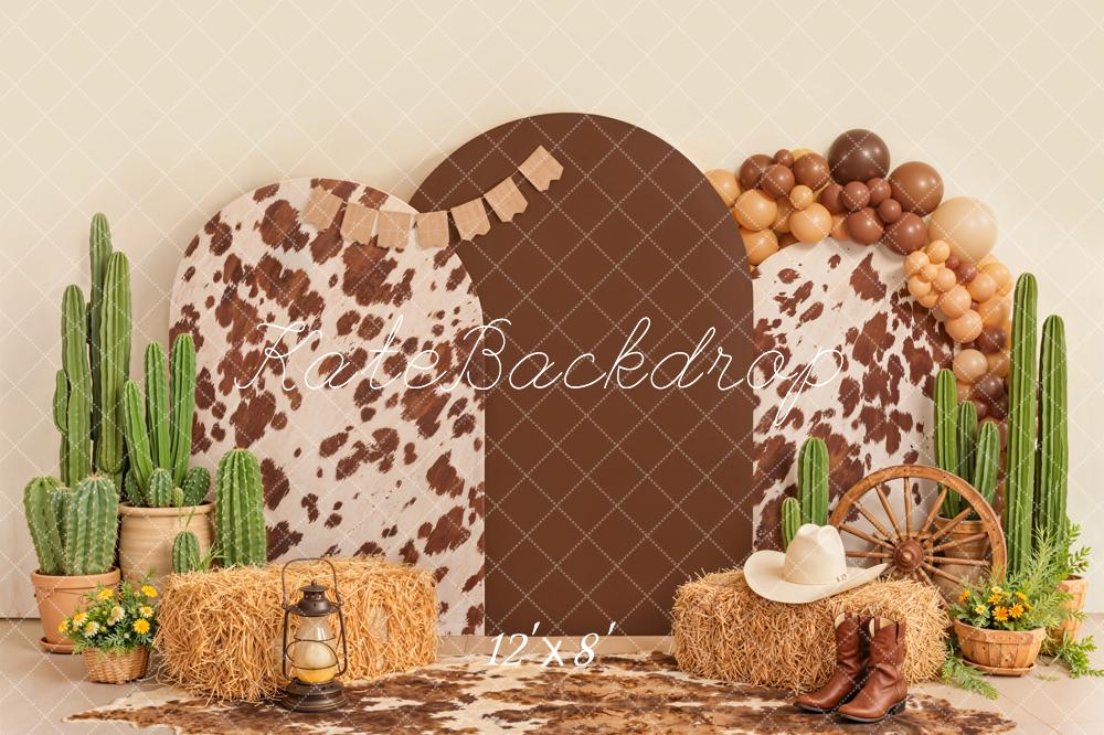 Kate Western Cow Cactus Hay Wagon Wheel Backdrop Designed by Emetselch - Image 8