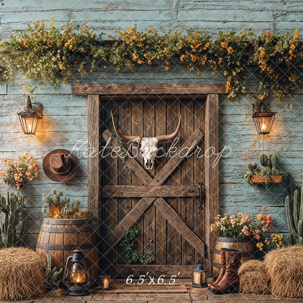 Kate Western Cowboy Rustic Barn Door Backdrop Designed by Emetselch - Image 3