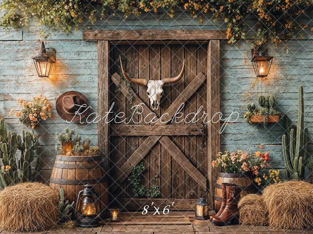 Kate Western Cowboy Rustic Barn Door Backdrop Designed by Emetselch - Image 4