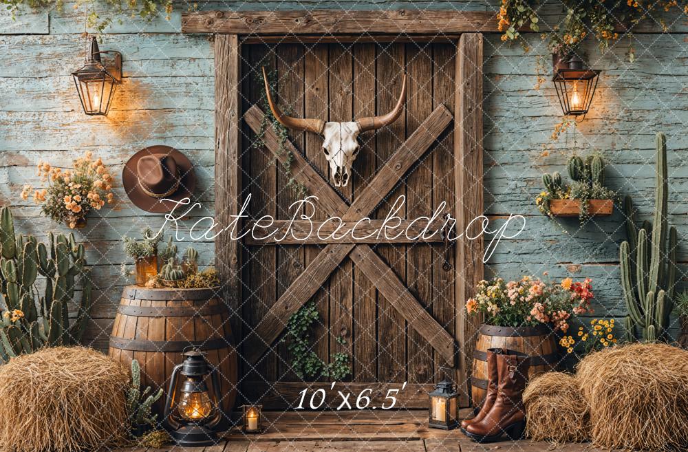 Kate Western Cowboy Rustic Barn Door Backdrop Designed by Emetselch - Image 5