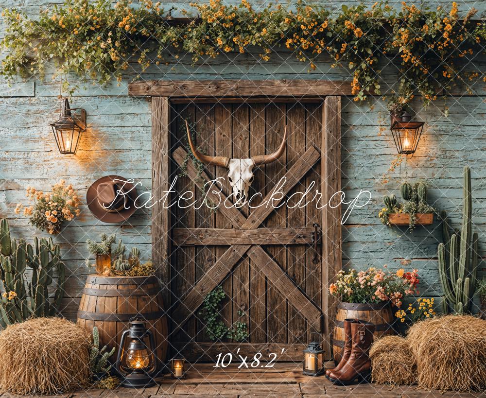 Kate Western Cowboy Rustic Barn Door Backdrop Designed by Emetselch - Image 6