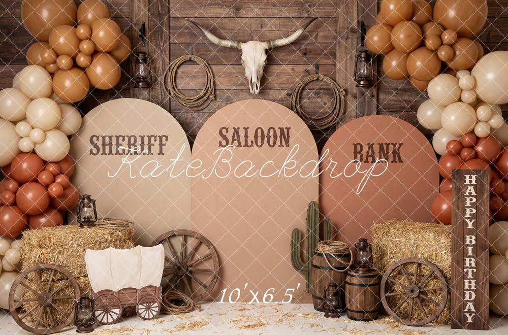 Kate Western Saloon Wagon Hay Balloons Backdrop Designed by Patty Robert - Image 4